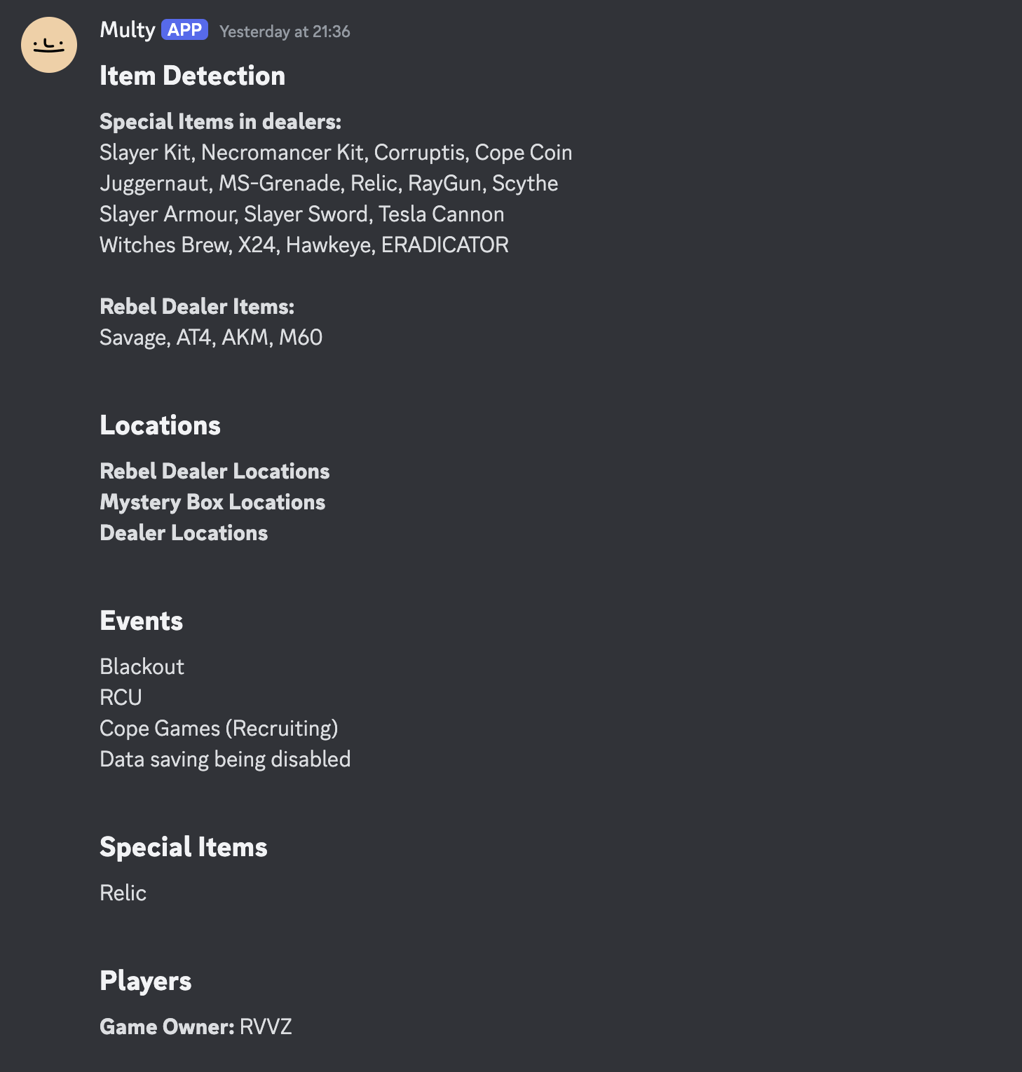 Criminality Game Items
